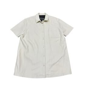 VEDA Leather Button-Up Shirt Womens Small Oversize Short Sleeve Cream Top